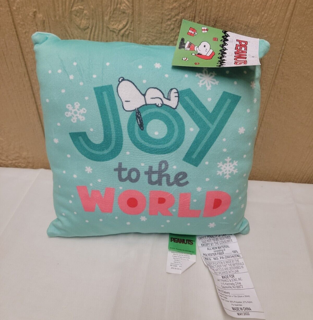 Peanuts Snoopy Joy to the World 12" x 12" Square Squishy Pillow Mint Green